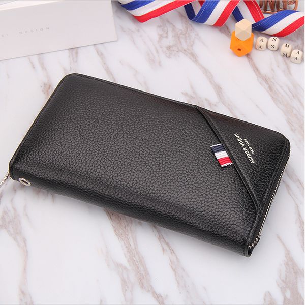 

2017 style new Korean version of the style of large-scale commercial zippers with red and white blue fashion splicing long men's wallets, Deep brown