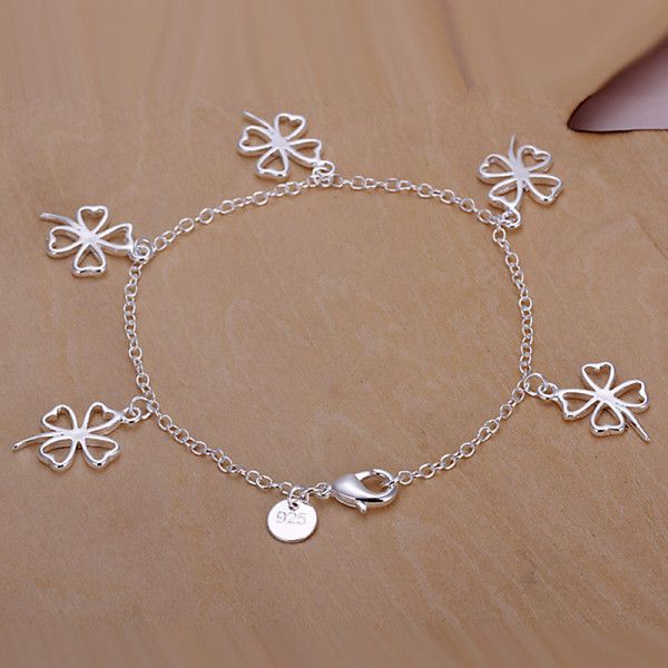 

gift 925 silver clover bracelet hanging space dfmch185,brand new 925 sterling silver plated chain link bracelets high grade, Black