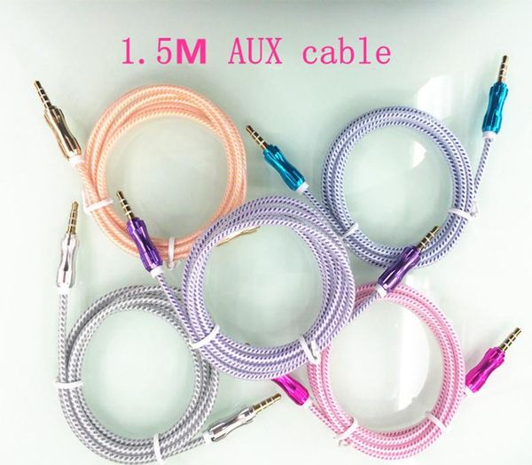 

5ft 1 5m 3 5mm car audio aux extention cable braided woven wire auxiliary tereo jack male lead for iphone 6plu mobile phone peaker
