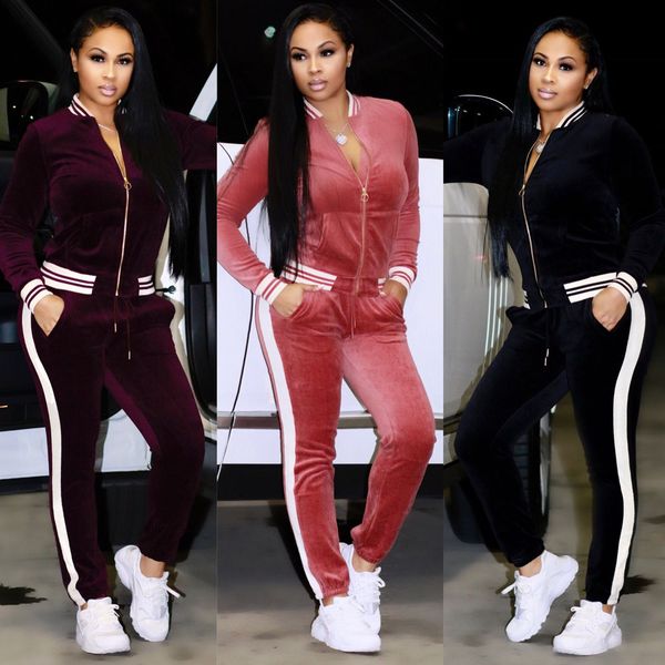 

Woman Winter Autumn Casual Velvet Two-piece Outfits Long Sleeved Jacket + Long Pant Women Fall Velour Sweatsuits Tracksuit Sport Joggers Set