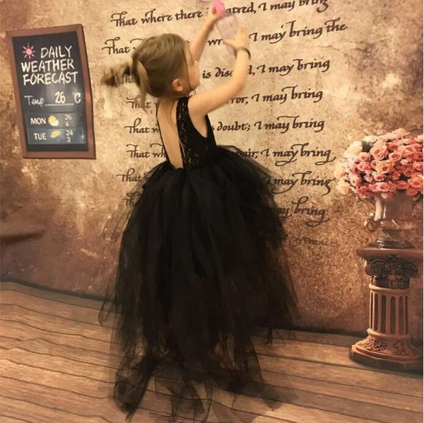 2017 Little Girls Pageant Dresses Black High Low Jewel Flower Girl