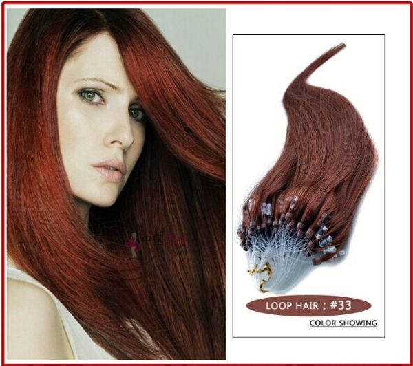 

wholesale --5a 14"- 24"1g/s 100g/pack 33# dark auburn indian remy human loop hair micro ring hair extensions dhl shpping
