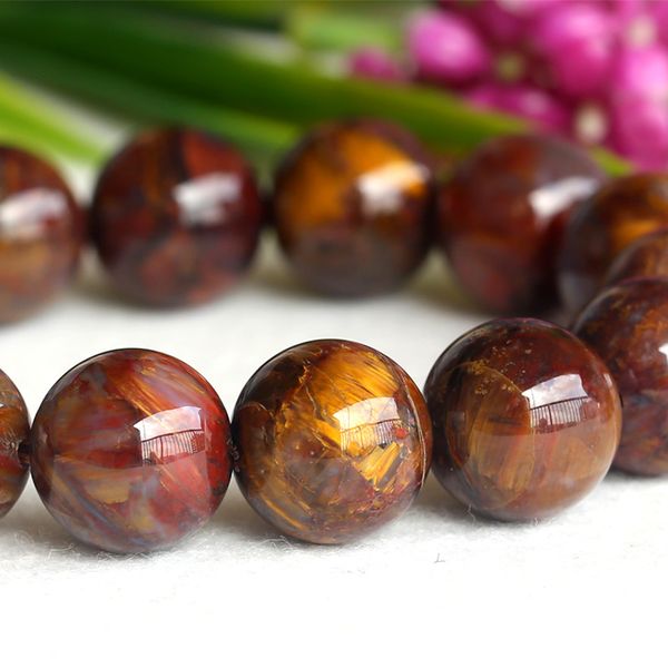 

natural genuine brown gold pietersite stretch men's stretch finish bracelet round big beads 14mm 04108, Black