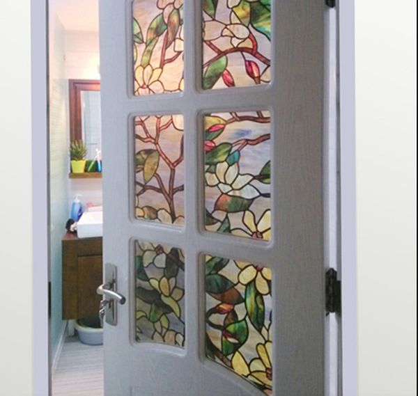 

3D Magnolia Flower Stained Glass Film Static Cling Window Film for Bathroom Frosted Privacy Window Decoration Decal Film