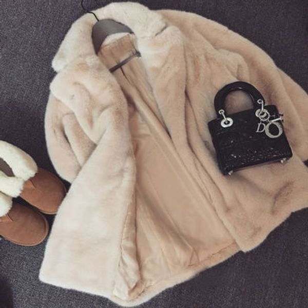 

women warm loose temperament fur coat n123, Black