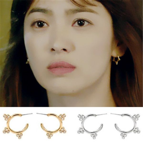 

semicircular curved three 3 sunflower earrings female stud earrings earrings wholesale ing, Golden;silver