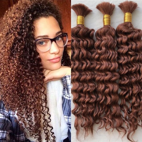 33 Mongolian Human Hair Bulk No Weft Deep Curly 3 Bundles Bulk