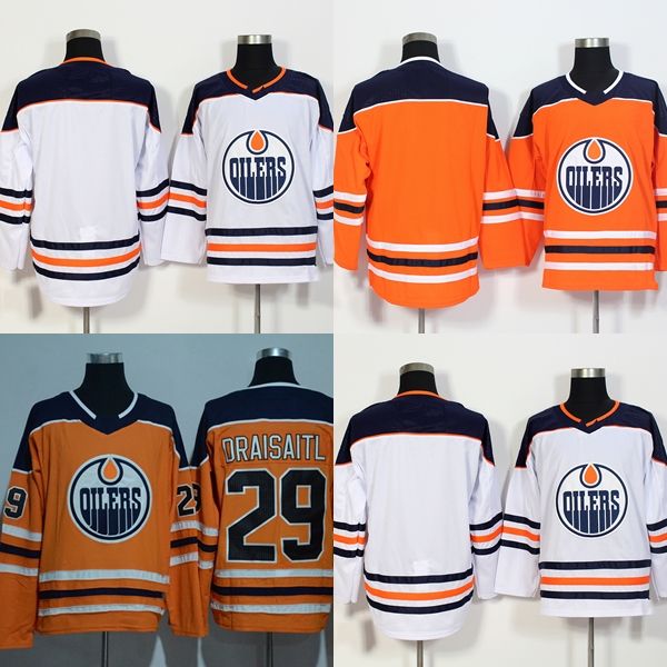 

2017 new brand mens edmonton oilers 29 leon draisaitl blank orange white full embroidery logo ice hockey jerseys, Black;red