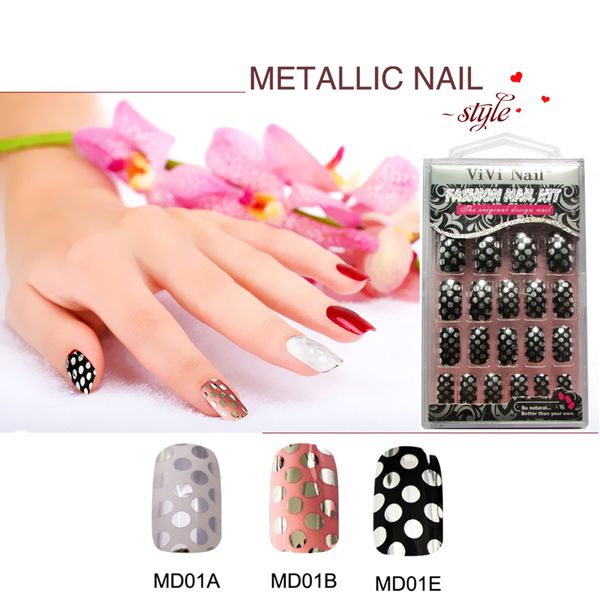 

wholesale-adhesive metallized full cover false nails fashion luxury metallic false nails art short abs nail tips metallic art tips, Red;gold