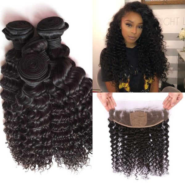 

Peruvian curly ilk ba e lace frontal clo ure and bundle deep wave virgin human hair exten ion with frontal clo ure 13x4 fd hine hair
