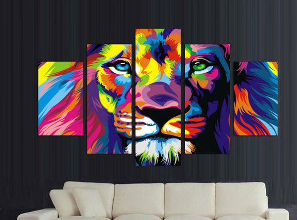 

framed 5 panels modern animal lion king oil painting on canvas wall decoration home wall art picture print on canvas f/762