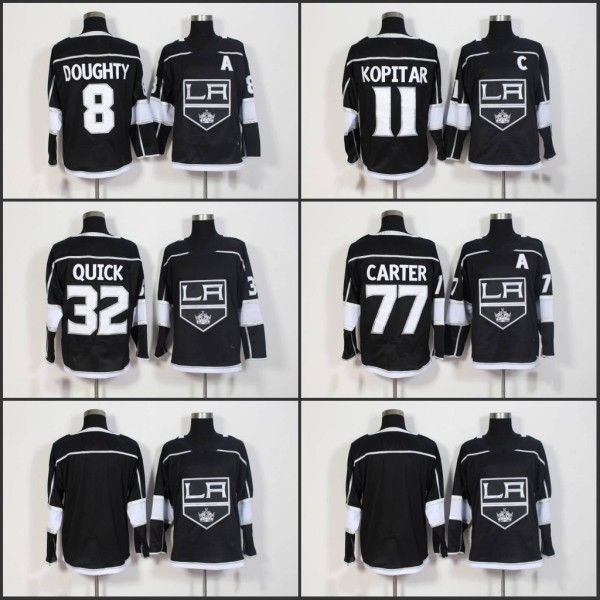 

2018 New Los Angeles Kings Hockey Jerseys 11 Anze Kopitar 8 Drew Doughty 32 Jonathan Quick 77 Jeff Carter Blank Black White Stitched Jersey