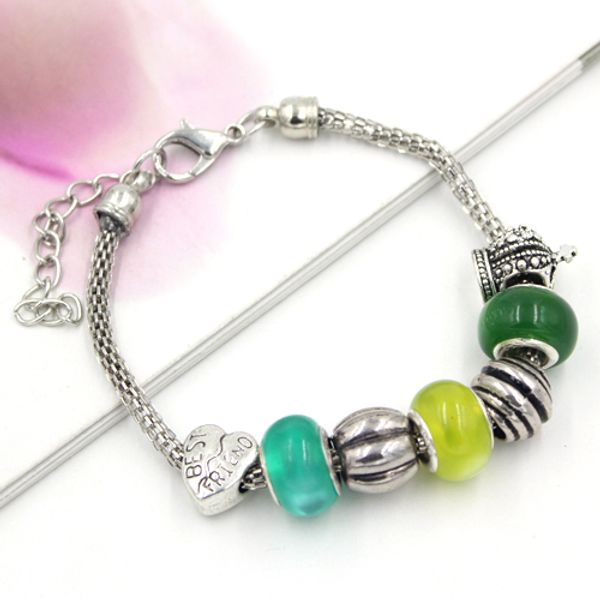 

fashion jewelry pdr charms european beaded crown friend charms bracelets for friends gift jewelry promotion gift, Golden;silver