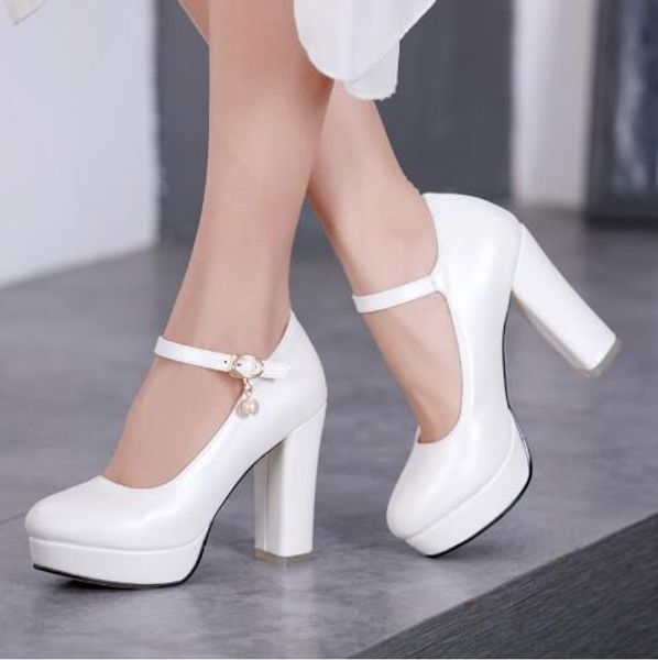 

women ivory white high heel pumps womens ankle-strap platform wedding bridal shoes pink high heels shoes women big size high,size34-43, Black