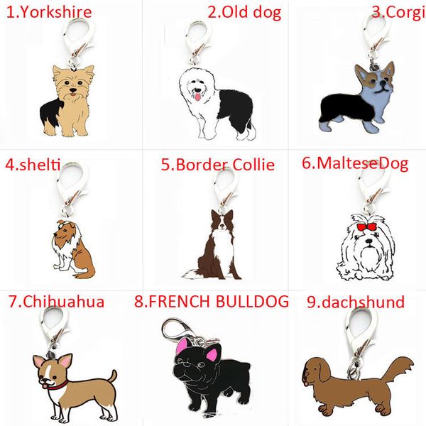 

Mixed silver Metal animal dog collar charms and pendants for bracelet, bulk pet identity card dangle jewelry making, alloy enamel dog ID tag