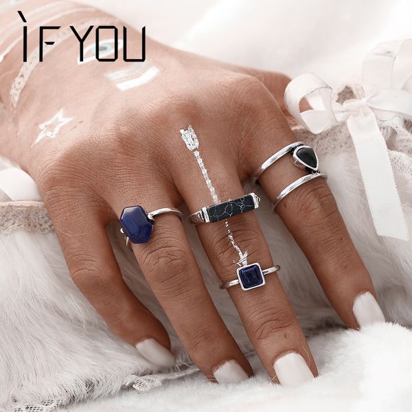 

wholesale- vintage silver color gold color stone rings set for women/men bead finger ring bohemian conjuntos midi ring steampunk 4 pcs 1set, Golden;silver