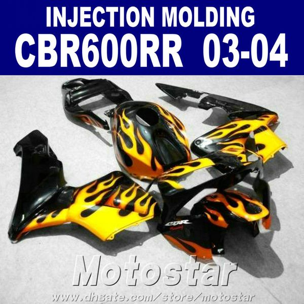 

100% injection mold fairing kits for honda cbr 600rr 2003 2004 cbr600rr 03 04 yellow flame motorcycle fairing parts duz8