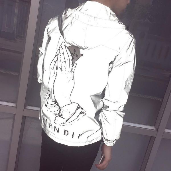 

Men 3M Reflective RIPNDIP Jackets Women Hoodie Brand Clothing Coat Windbreaker Hip Hop All Reflective RIPNDIP Jacket