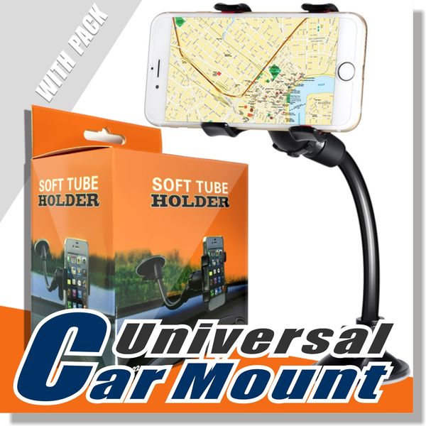 

for iphone 6/6s double clip car mount, easy-to-use universal long arm/neck 360Â°rotation windshield phone holder for cell phones -retail pack