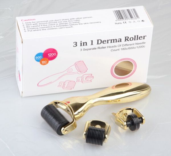 

3 in 1 derma roller,3 separate roller heads of different needle count 180c/600c/1200c micro needle roller dermaroller