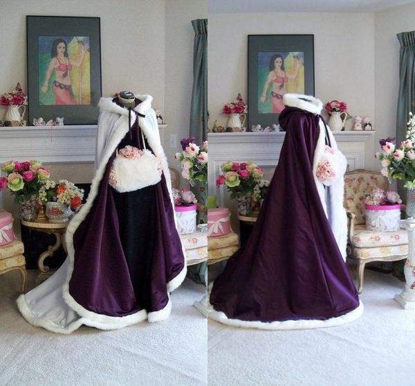 Alfândega de novas tendências de tendências Purple White Ivory Longo Capas de noiva de inverno Capas de casamento Faux Fur Winter Wedding Warm Bridal