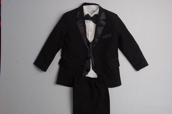 Dois Botões de Alta qualidade Kid Completa Designer Preto Notch Lapel Menino Terno De Casamento Meninos 'Traje Feito Sob Medida (Jaqueta + Calça + Gravata + Colete) 51