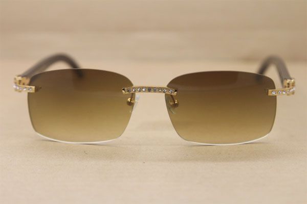 

wholesale rimless model diamond sunglasses black glasses horn classical size:60-18-140mm natural in gold brown genuine big buffalo 8200 uohk, White;black