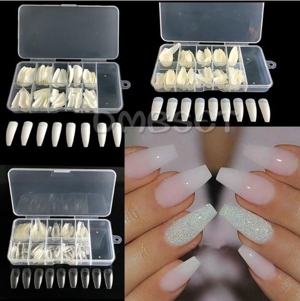 

2019 100pcs ballerina nails tips artificial false fake nails diy coffin nails tips for nail art nail tool package with box, Red;gold