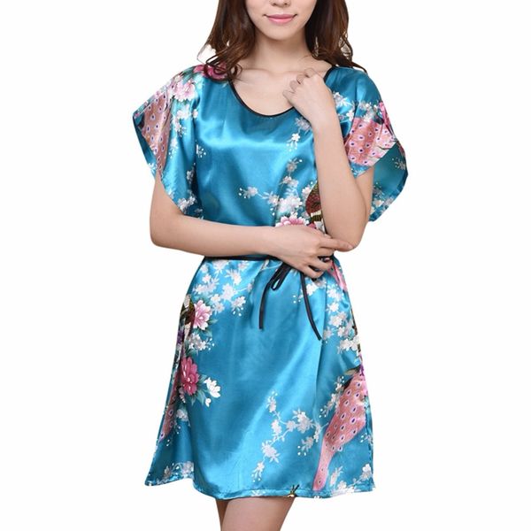

wholesale- plus size women's faux silk robe bath gown nightgown light blue summer sleepshirts new style sleepwear pijama, Black;red