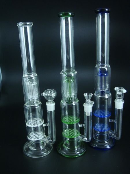 H: 45 cm bongs ucuz satılık petrol kuleleri cam su bong ile üçlü petek sigara nargile
