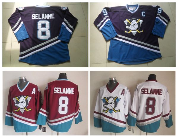 

wholesale men's ccm ice hockey jersey mighty ducks 8 teemu selanne jerseys vintage retro stitched logo china sports jerseys, Black;red