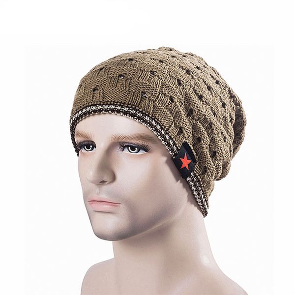 

fall mens winter hat knitted five star cap hollow double wear women hats beanie keep warm woolen hats, Blue;gray