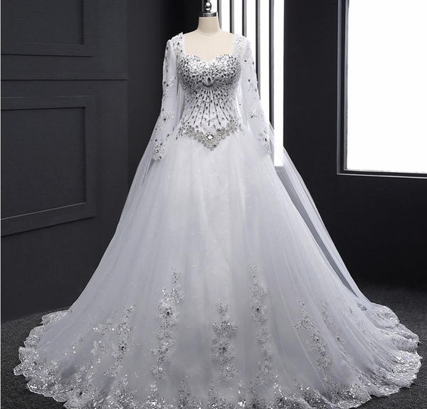 

sample 2019 new bandage tube crystal luxury wedding dress bridal gown wedding dresses long sleeve bridal gowns m71, White