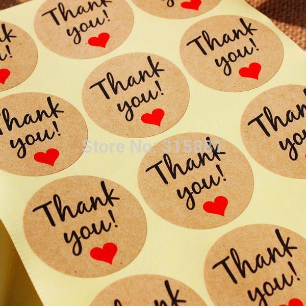

kraft paper "thank you" adhesive label with red heart, diameter 38mm seal label sticker for diy gift decoration and cake baking pa
