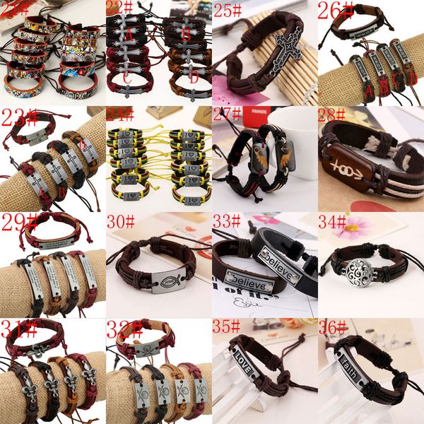 

mixed styles fashion cross scripture bracelet leather alloy handmade retro jewelry charm rope bracelets, Golden;silver