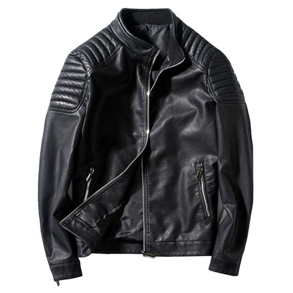 

wholesale hight quality motorcycle man leather motorbike biker jacket coat moto riding pu casual jacket winter fashion boys, Black