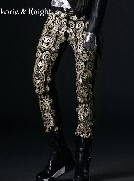 

wholesale- men's luxury embroidery punk rock pants, Black