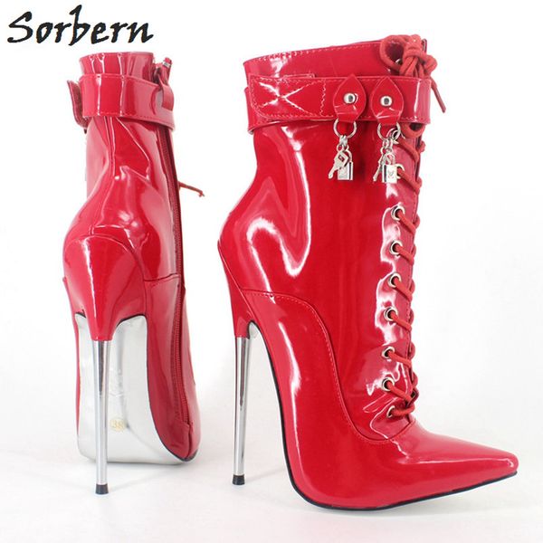 

women high thin boots plus size patent lace up ladies party boots ankle boots pointed toe fashion boot modest, Black