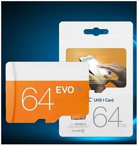 Scheda di memoria EVO 100% reale da 64 GB classe 10 UHS-1 Transflash TF per smartphone Samsung con pacchetto