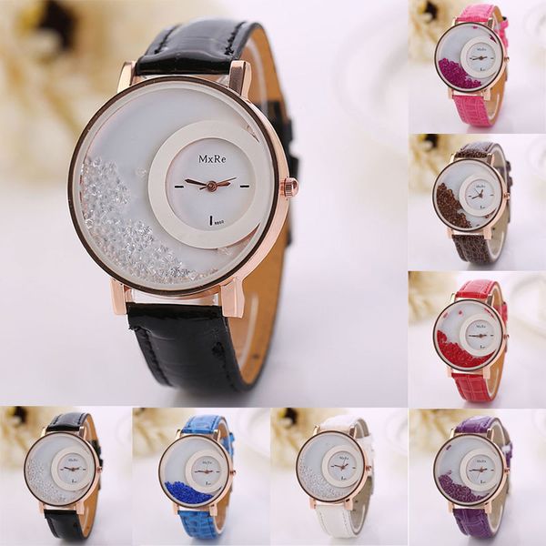 

2020 new fashion woman leather watches ladies quicksand rhinestone quartz bracelet wristwatch ing, Slivery;brown