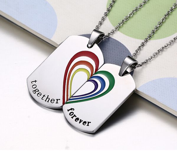 Brand New Romantic One Pair Coppia Amante Regali Colorful Dog Tag Collana con ciondolo Argento Acciaio inossidabile insieme Cuore per sempre