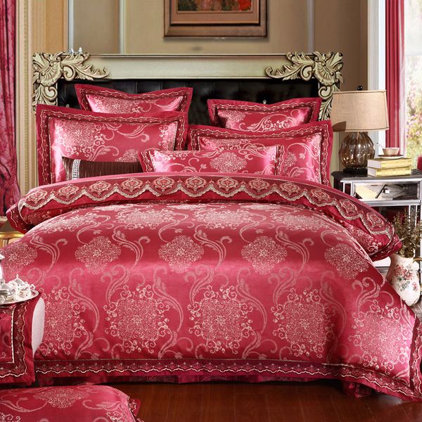 jutecell satin jacquard silk bedding set cotton lace tencel satin pink satin sheet set queen