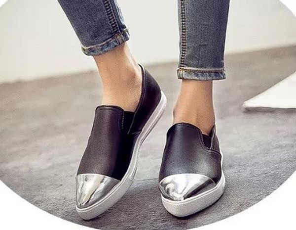 

free hk post~k009 3 colors pointy silver cap toe slip on sneakers