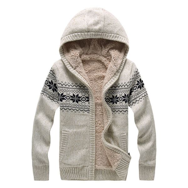 

wholesale-2015 fashion knitting patterns mens sweaters thick sweater for men with hood winter long sleeve velvet woolen cardigan masculino, White;black