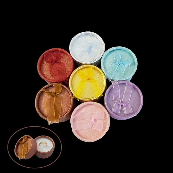 

wholesale cute ribbon mixed colors small round christmas rings boxes jewelry display paper gift boxes earrings ring packaging storage case, Black;white