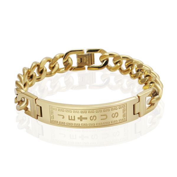 

18k gold filled bracelets bangles men jewelry cross stainless steel pulseiras, Golden;silver