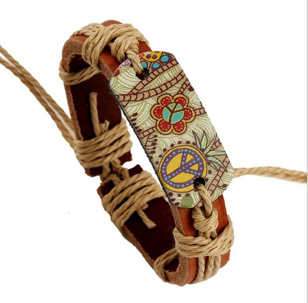 

leather bracelet 12pcs/lot peace leather rope weaving Chinese style bracelet cross religious bracelets for men's women free shipping