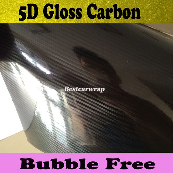 Premium Black5D Carbonfaser-Vinylfolie, Autoverpackungsfolie, luftblasenfrei, glänzende 5D-Carbonfaser-Fahrzeugverpackungsfolie, Größe 1,52 x 20 m/Rolle