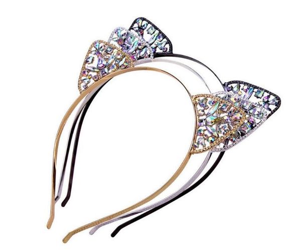 

kids girls cute metal rhinestone cat ear headband hair accessories headwear, Slivery;white