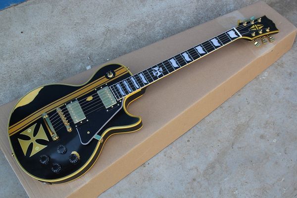 

custom shop metallica james hetfield iron cross aged model mahogany matt black electric guitar golden